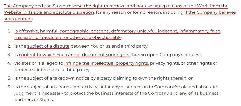 PublishDrive Terms agreement Remove Content section