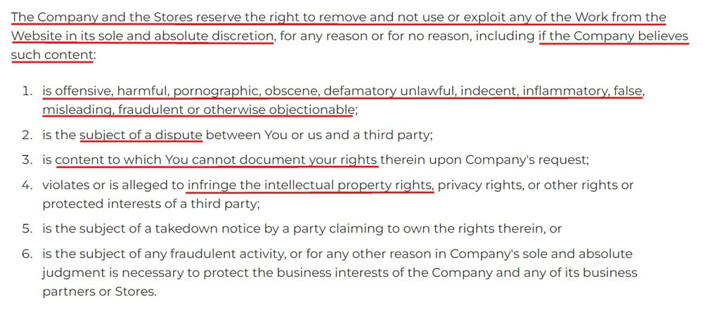 PublishDrive Terms agreement Remove Content section