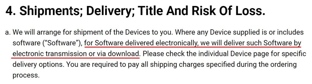 Western Digital Terms of Sale: Shipments and Delivery clause