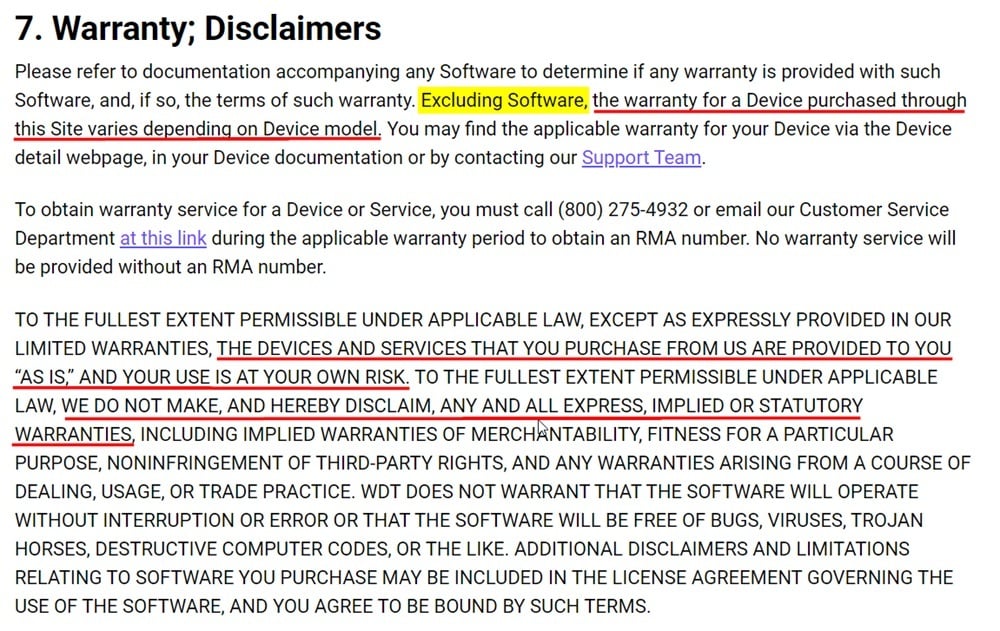 Western Digital Terms of Sale: Warranty Disclaimers clause