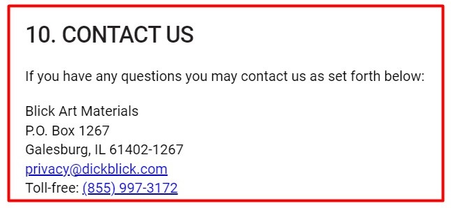Blick Art Materials Privacy Policy: Contact clause