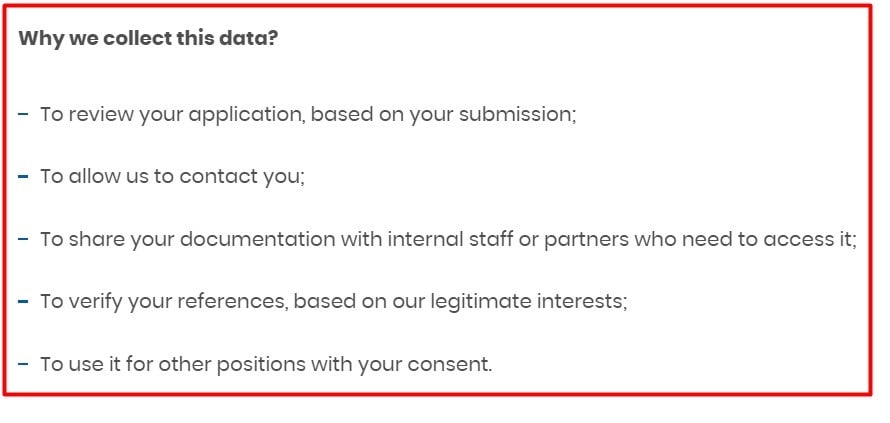 Chiquita Privacy Policy: Why we collect data clause