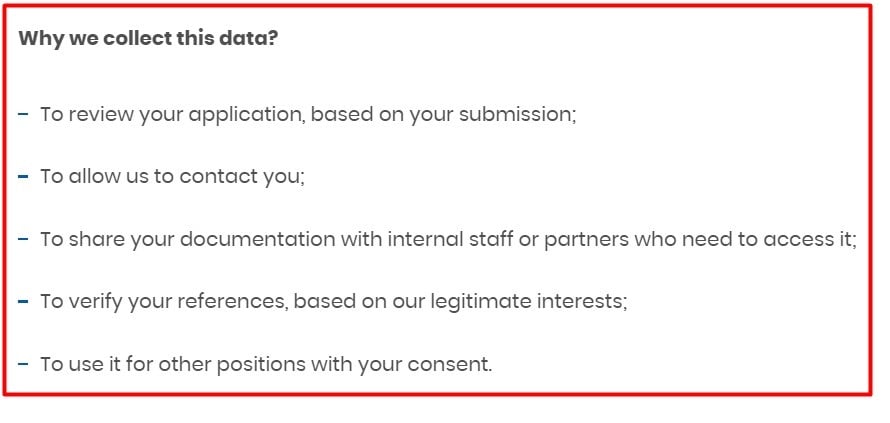 Chiquita Privacy Policy: Why we collect data clause