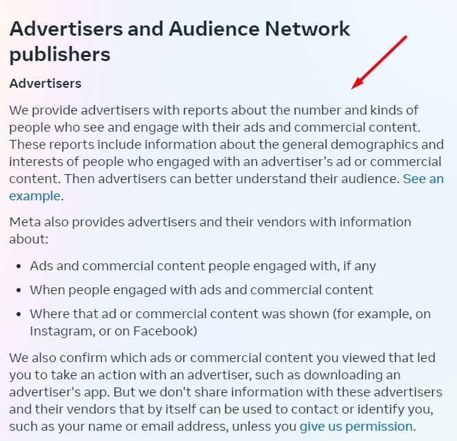 Meta Advertisers and Audience Network Publishers information