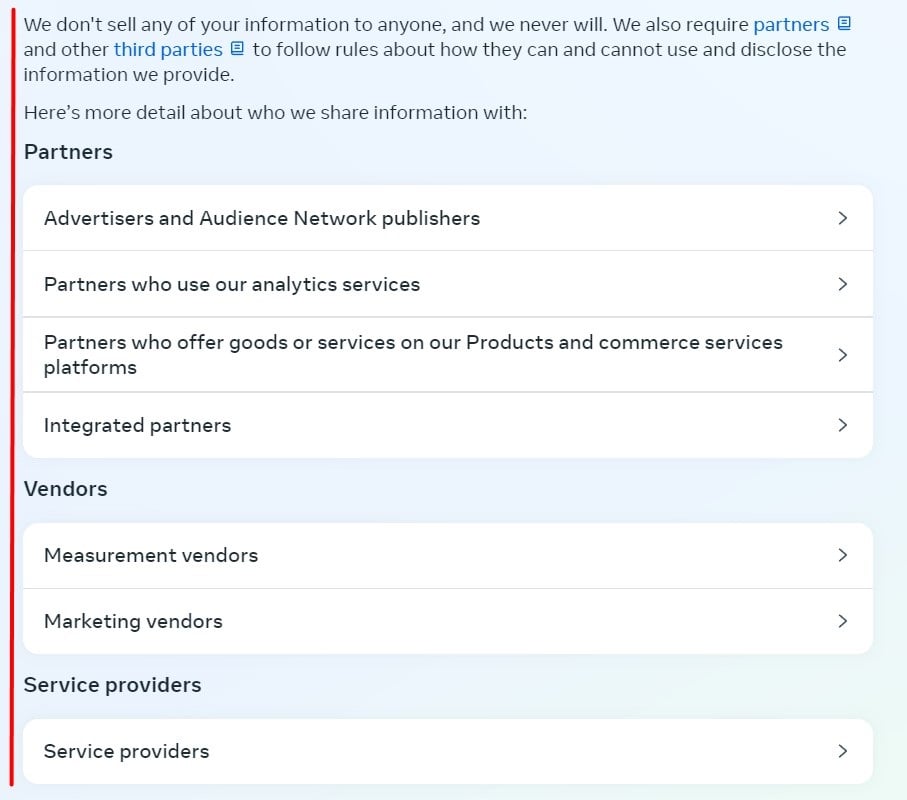 Meta Privacy Policy: Third Party clause